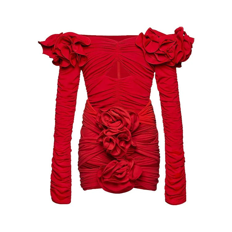 One piece swimsuit flower decoration suspender solid color sexy one piece swimsuit and skirt set