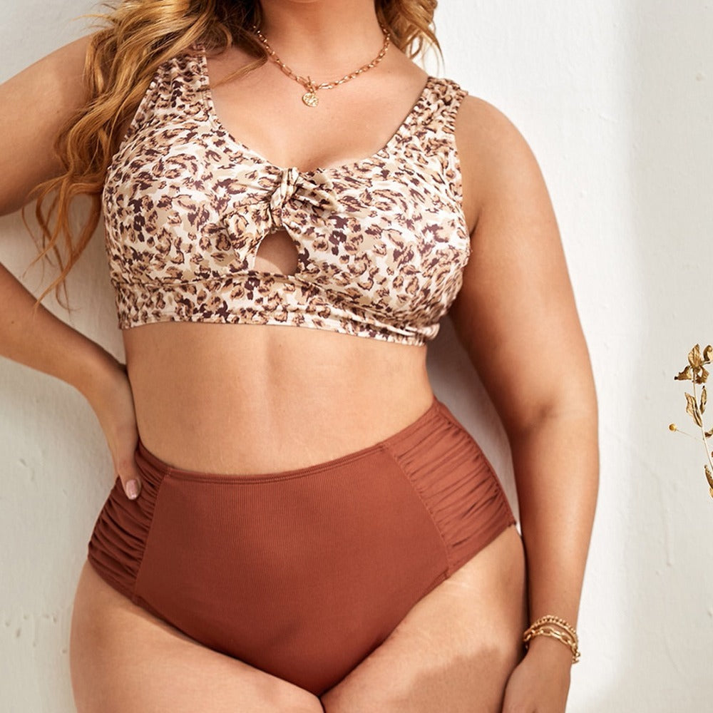 Leopard print swimsuit, pregnant women's fat suspender swimsuit