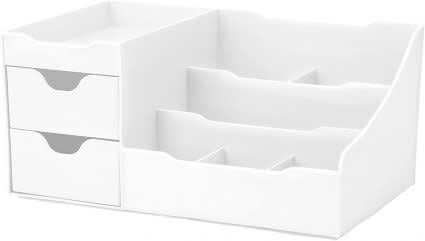 Makeup Organizer With Drawers and Countertop Storage for Cosmetics White