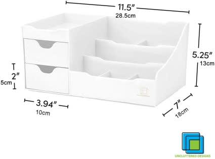 Makeup Organizer With Drawers and Countertop Storage for Cosmetics White