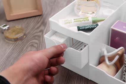 Makeup Organizer With Drawers and Countertop Storage for Cosmetics White