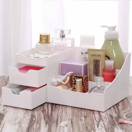 Makeup Organizer With Drawers and Countertop Storage for Cosmetics White