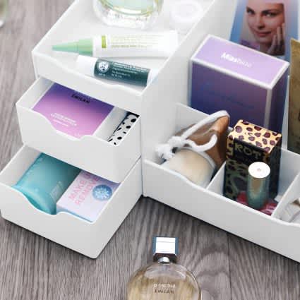 Makeup Organizer With Drawers and Countertop Storage for Cosmetics White