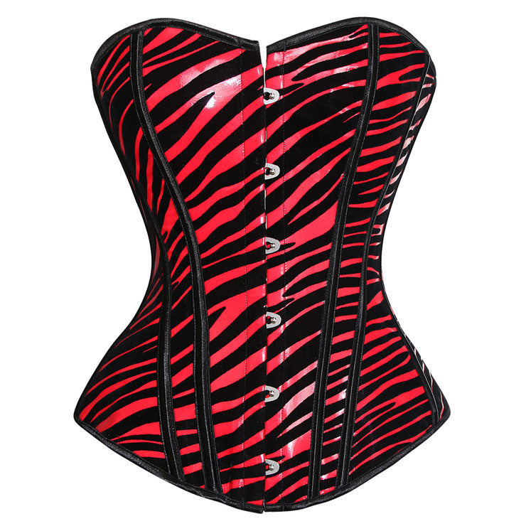 Red Black Faux Leather Animal Print Corset