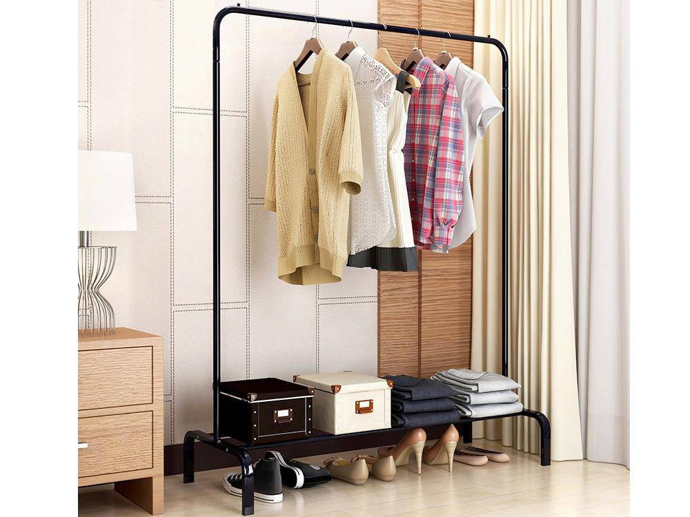 Metal Single Pole Clothes Rack  - BLACK