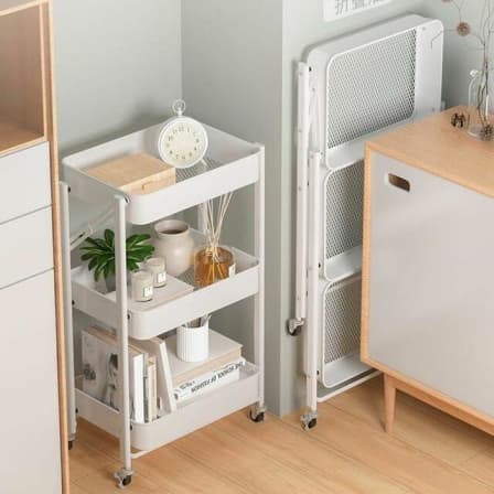 Foldable Trolley Rack with Wheels- 3 Tier
