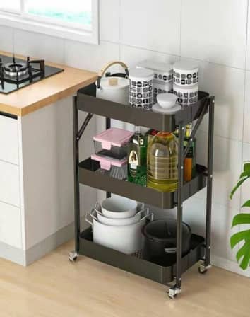 Foldable Trolley Rack with Wheels- 3 Tier