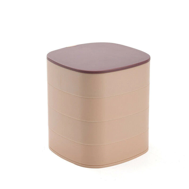 Rotary Jewelry Storage Box with Mirror Lid 4 Layer