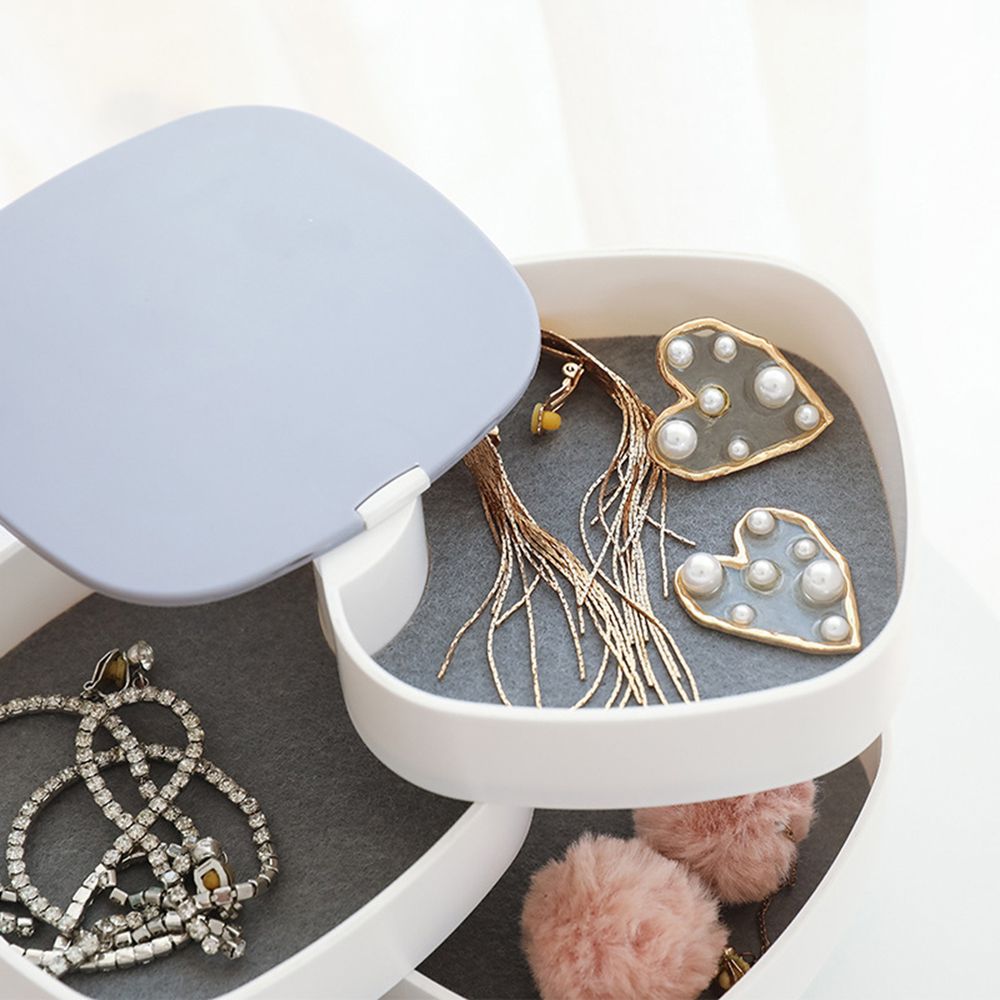 Rotary Jewelry Storage Box with Mirror Lid 4 Layer