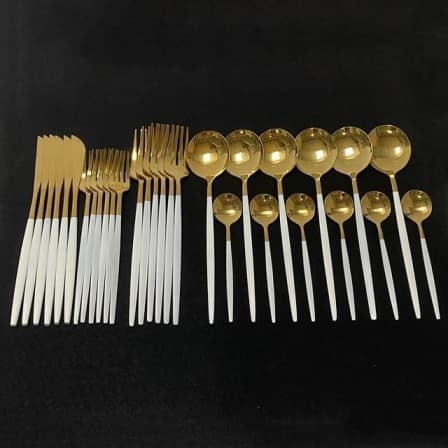 24 Gold Plating Cutlery Set - White