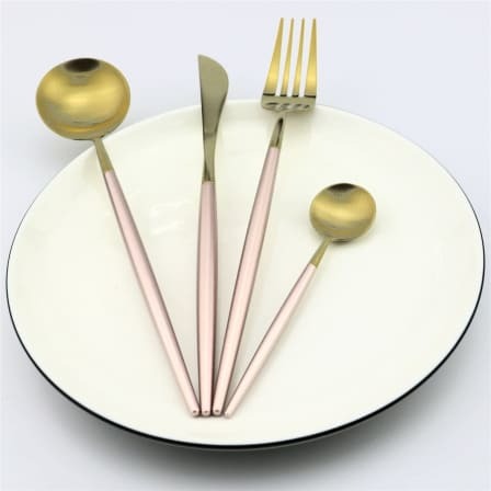Gold Plating Cutlery Set - 4 Piece Set - Pink