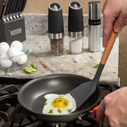Silicone Slotted Utensils With Wooden Handle - Solid Turner
