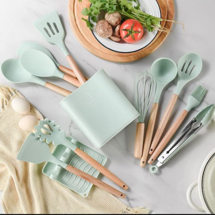 Silicone Non-Stick Kitchen Cooking Utensil Set With Holder