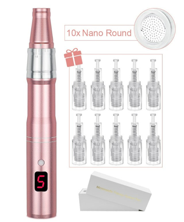Professional Microneedeling Pen Machine for Derma MTS - 10pcs Nano Round