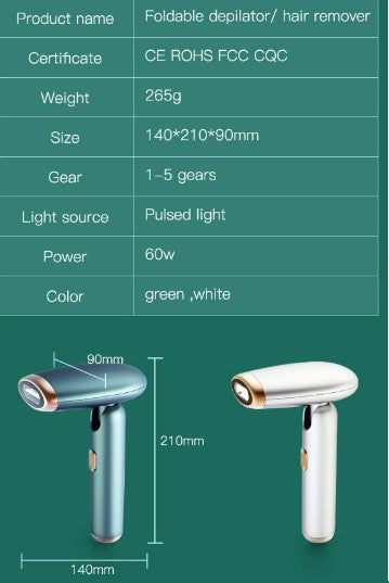 Handheld Photon Flash Laser Depilatory 5 Gears Hair Removal Machine - Green