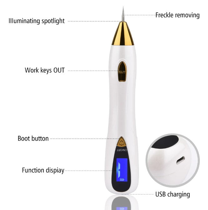 Skin Care Laser Mole, Tattoo Freckle, Wart Corns Dark Spot Removal Pen LCD - Gold