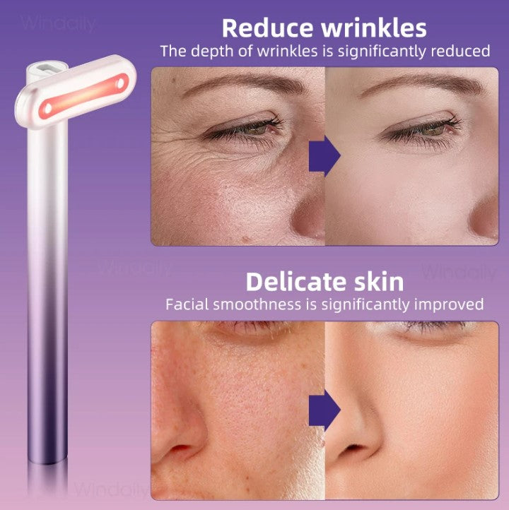 4 in 1 Facial Wand EMS Microcurrent Vibration Warm Red Light Face Lifting Machine Skin Tightening Device - Purple