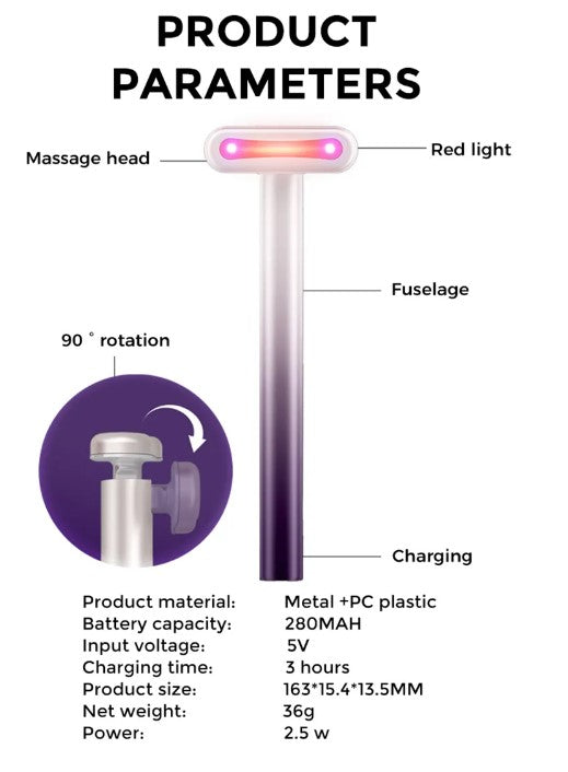4 in 1 Facial Wand EMS Microcurrent Vibration Warm Red Light Face Lifting Machine Skin Tightening Device - Purple