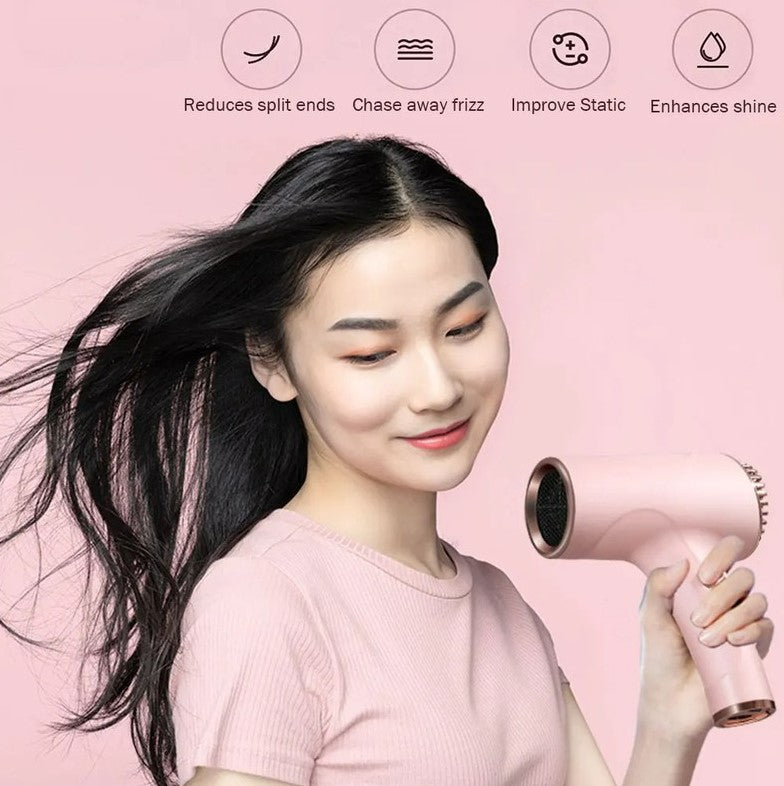 2600mAh Cordless Anion Blow Dryer Portable Hair Dryer 40/500W USB Rechargeable Powerful 2 Gears - Pink