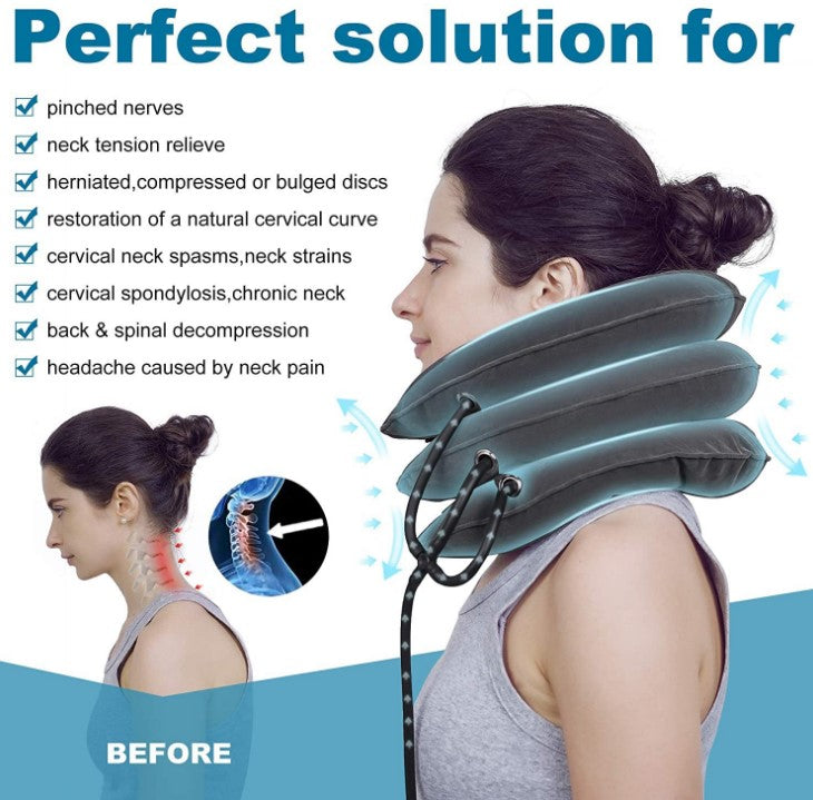 Cervical Traction Device Neck Support Inflatable Pillow - Red