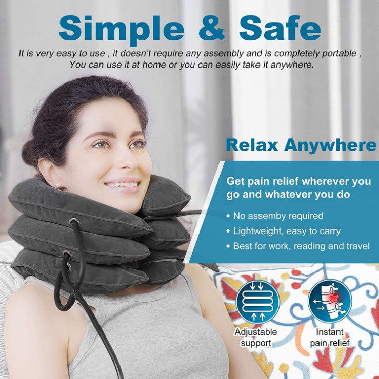 Cervical Traction Device Neck Support Inflatable Pillow - Red
