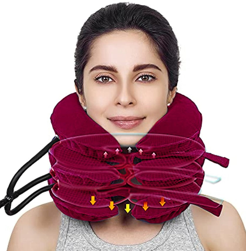 Cervical Traction Device Neck Support Inflatable Pillow - Red