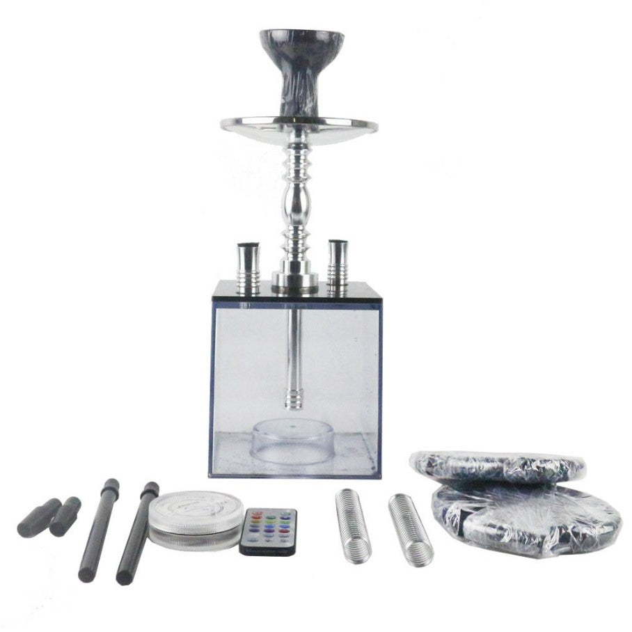Acrylic hookah set with LED light square double tube hookah finished accessories