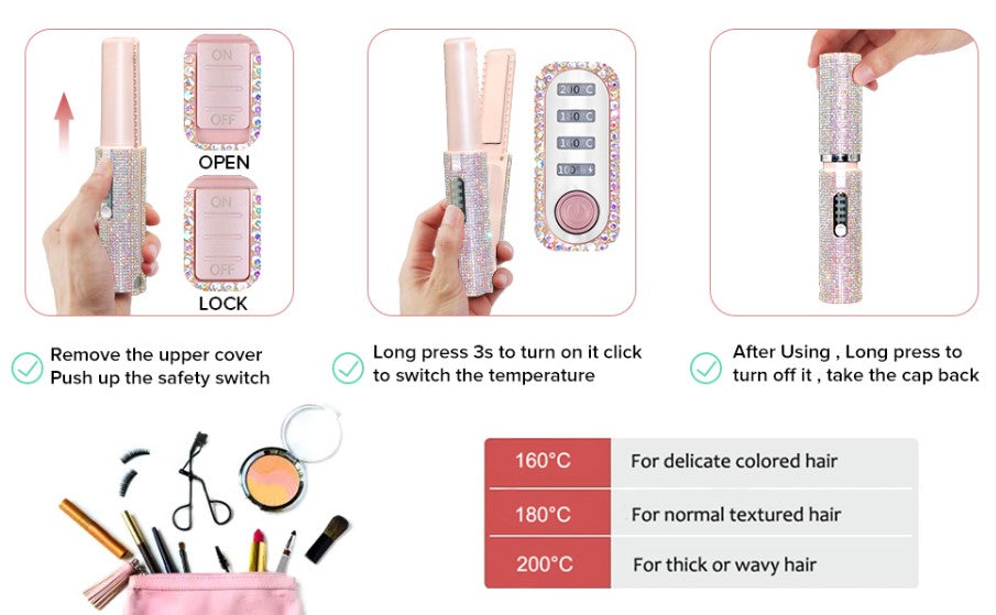 Electric USB Hair Straightening Brush Multifunctional Hair Curler Comb Styler - Red