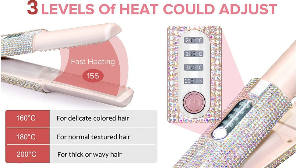 Electric USB Hair Straightening Brush Multifunctional Hair Curler Comb Styler - Red
