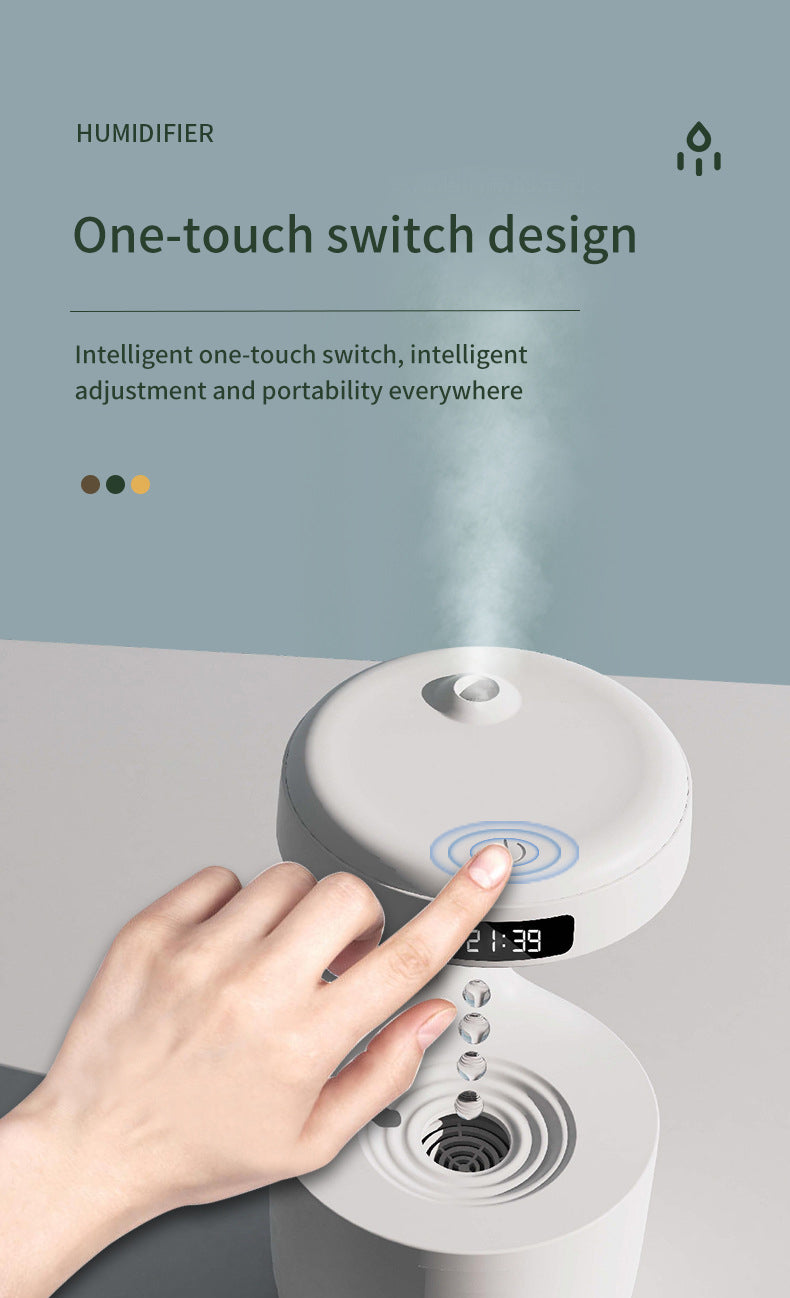 Water Drop Backflow Anti gravity Humidifier LED Time Display