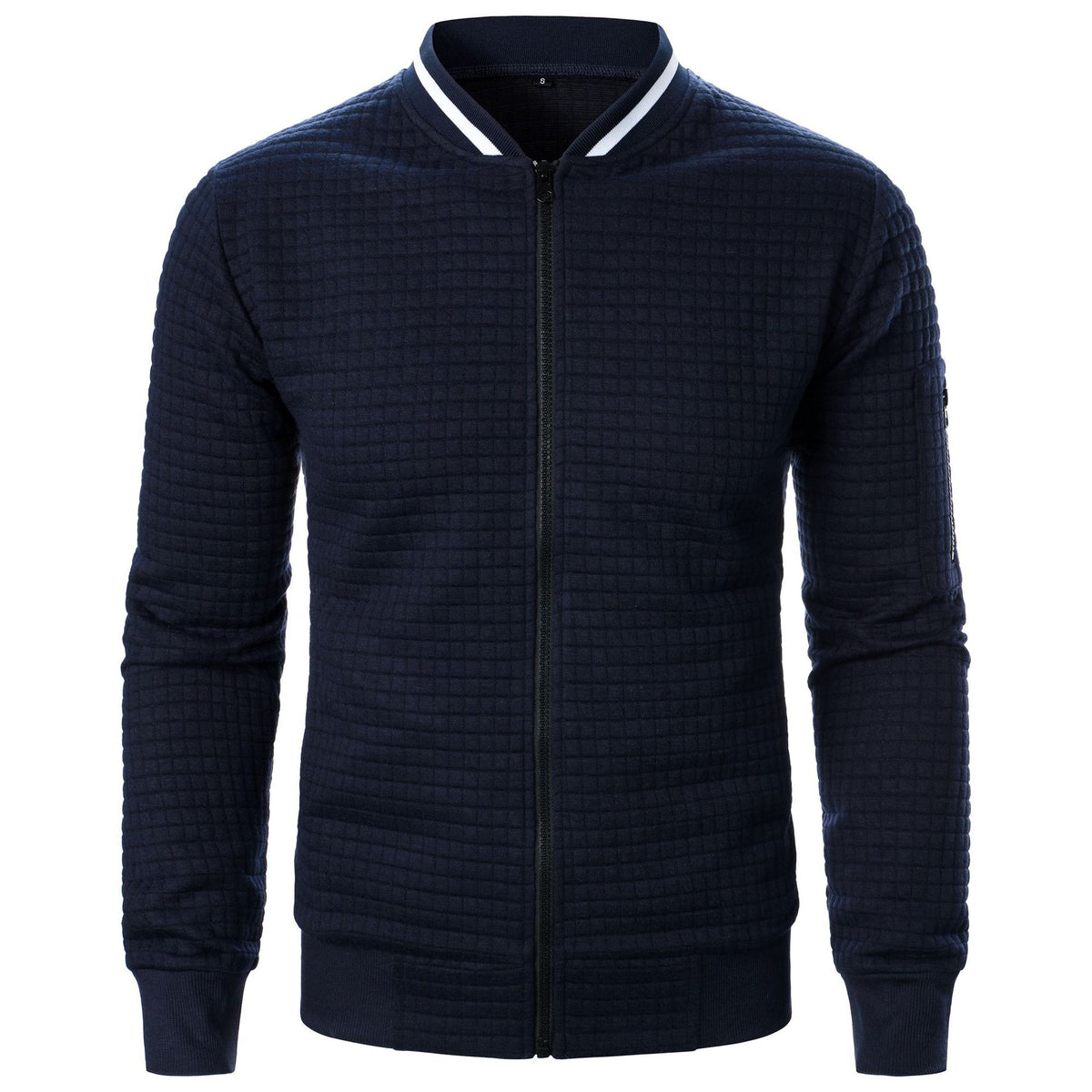 Men's new zipper stand up collar sweatshirt jacket men's casual plaid cardigan sweatshirt