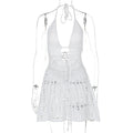 Irregular hollow lace up sexy solid color knitted dress