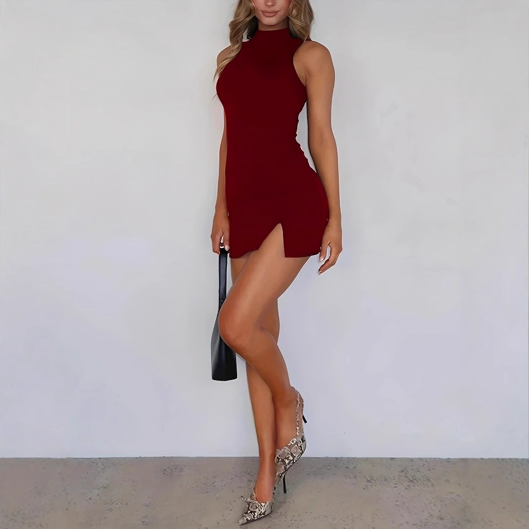 Fashion Solid Color Sleeveless Seamed Elegant Dress