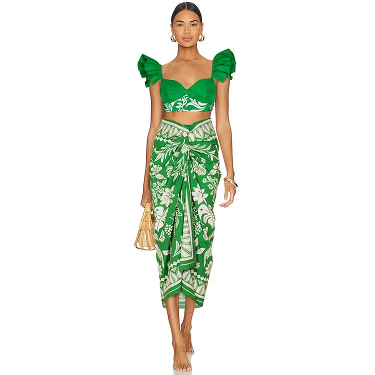 New Fashion Ruffle Green Bikini Swimsuit and Summer Swimwear Women Beachwear Bathing Suit