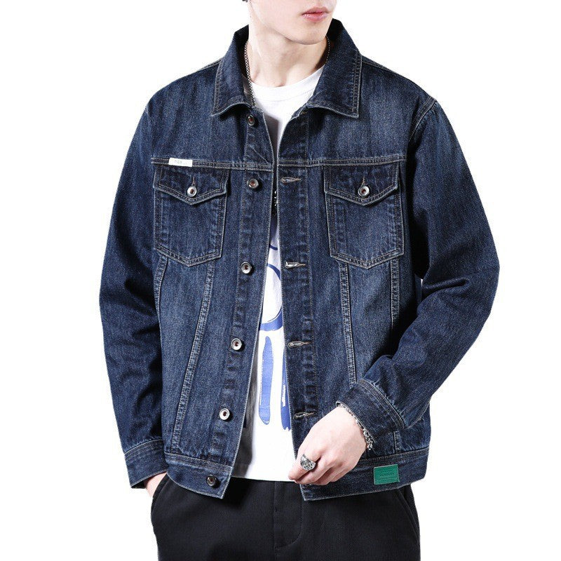 New men's Korean version solid color casual denim jacket for couples, lapel, plus size, same jacket