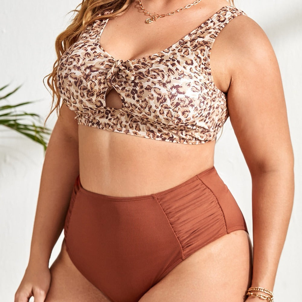 Leopard print swimsuit, pregnant women's fat suspender swimsuit