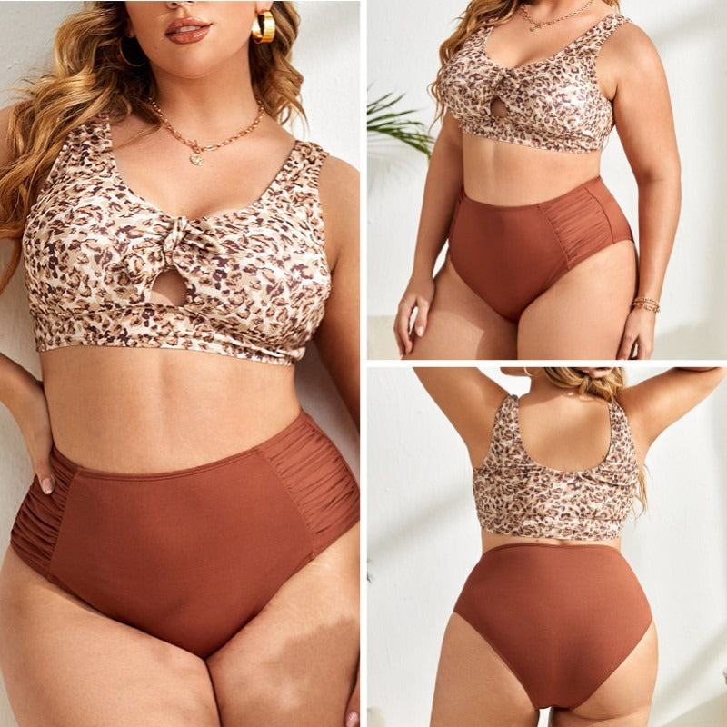 Leopard print swimsuit, pregnant women's fat suspender swimsuit