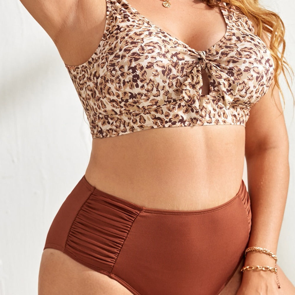 Leopard print swimsuit, pregnant women's fat suspender swimsuit