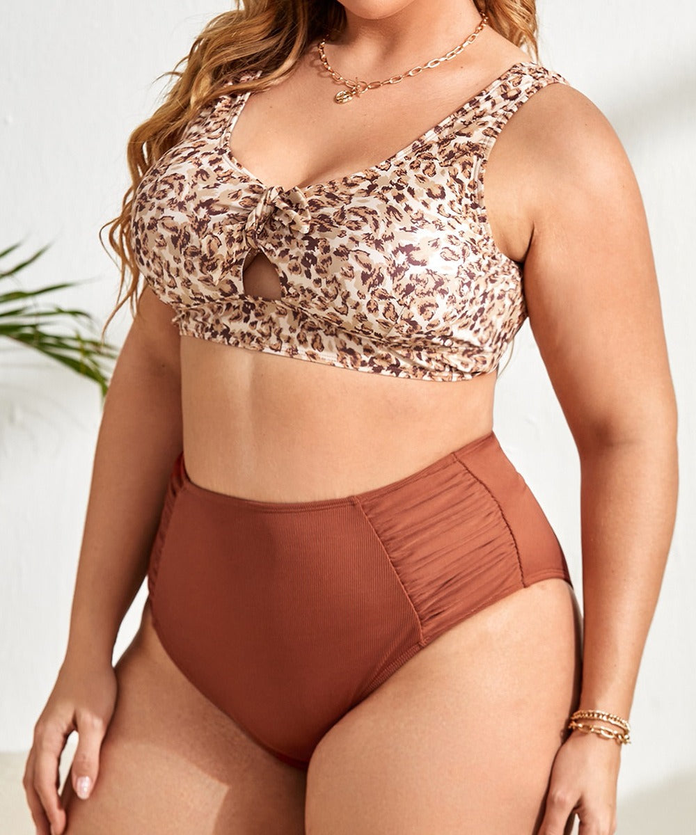 Leopard print swimsuit, pregnant women's fat suspender swimsuit