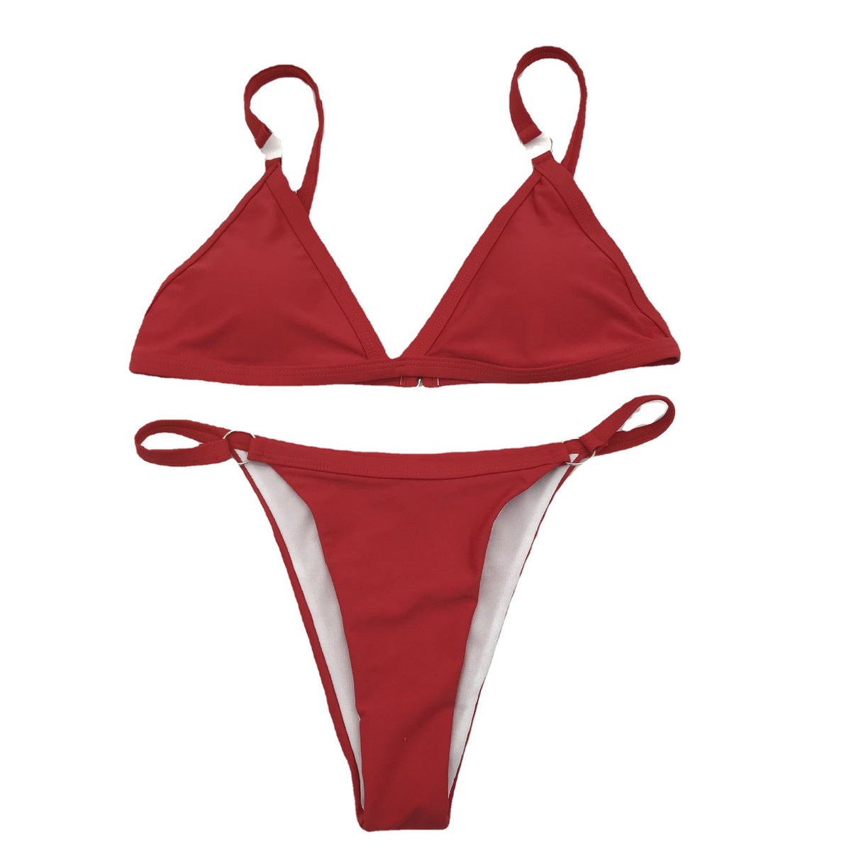 Solid Color Triangle Bikini Separated Swimsuit for Women with Metal Accessories
