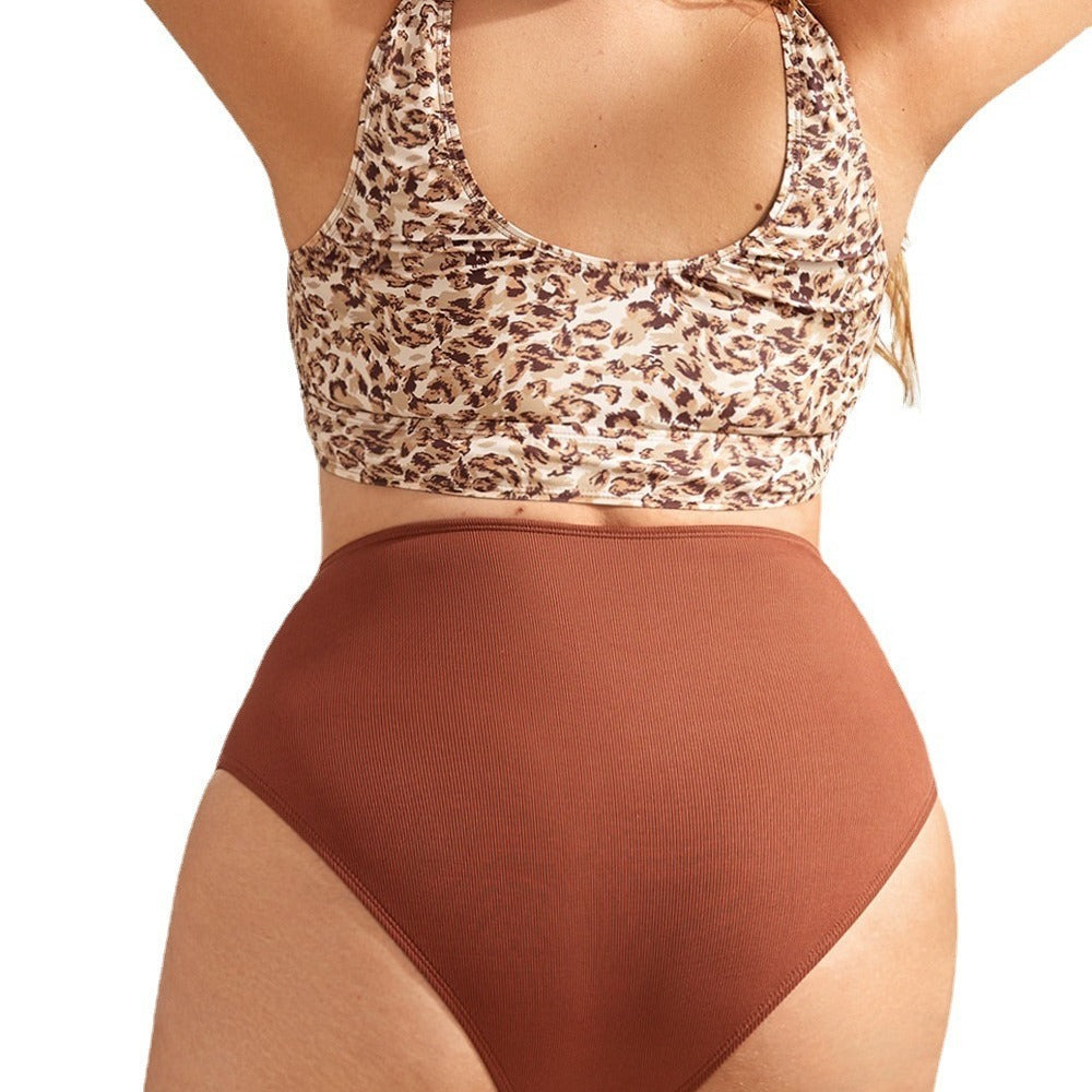 Leopard print swimsuit, pregnant women's fat suspender swimsuit