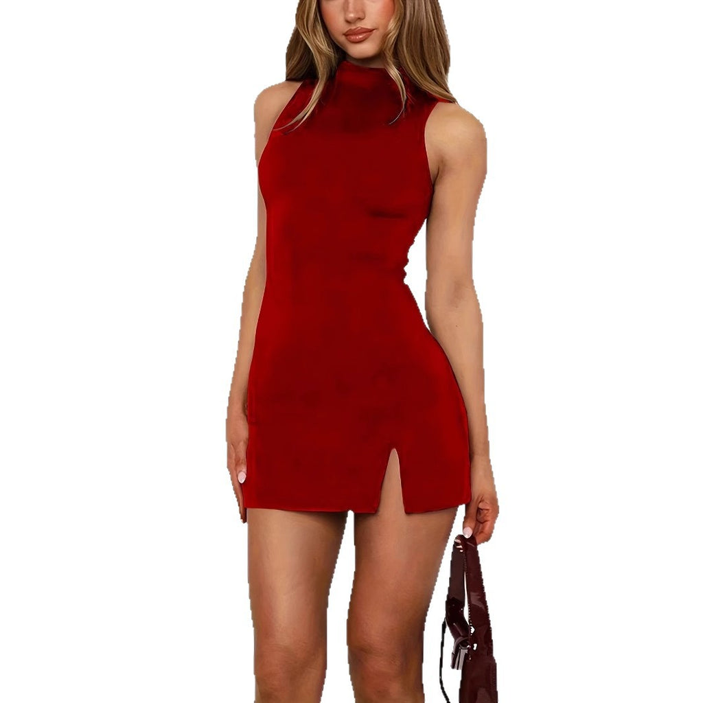 Fashion Solid Color Sleeveless Seamed Elegant Dress