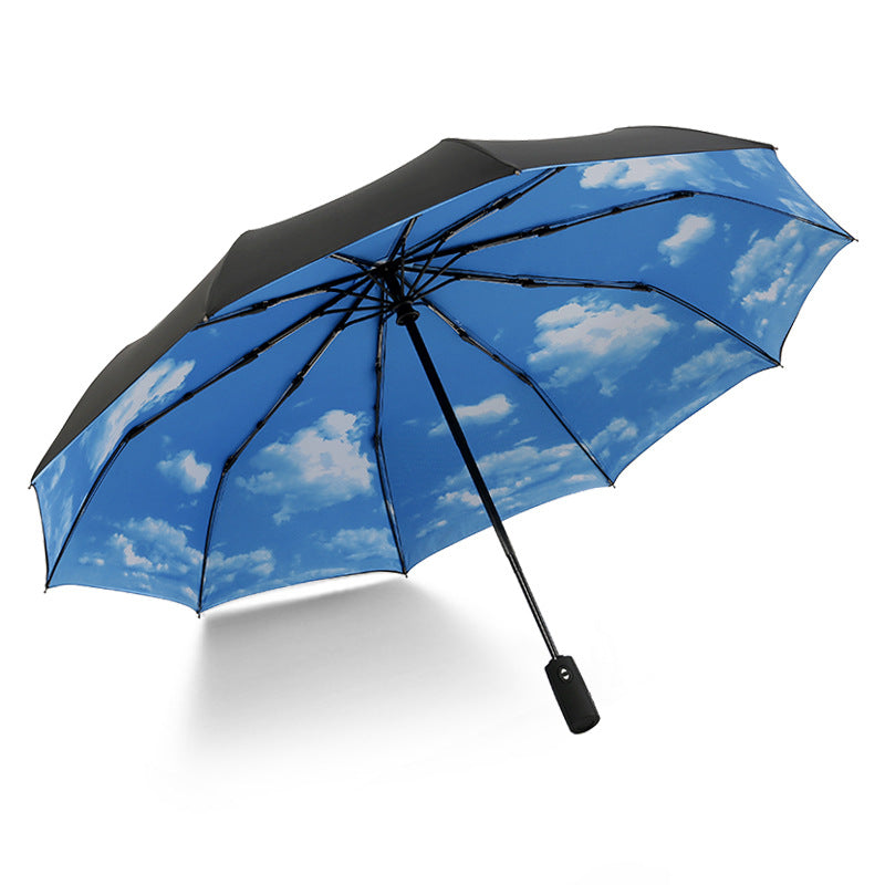 Fully automatic double-layer 10 bone rain and wind resistant triple fold men's business
