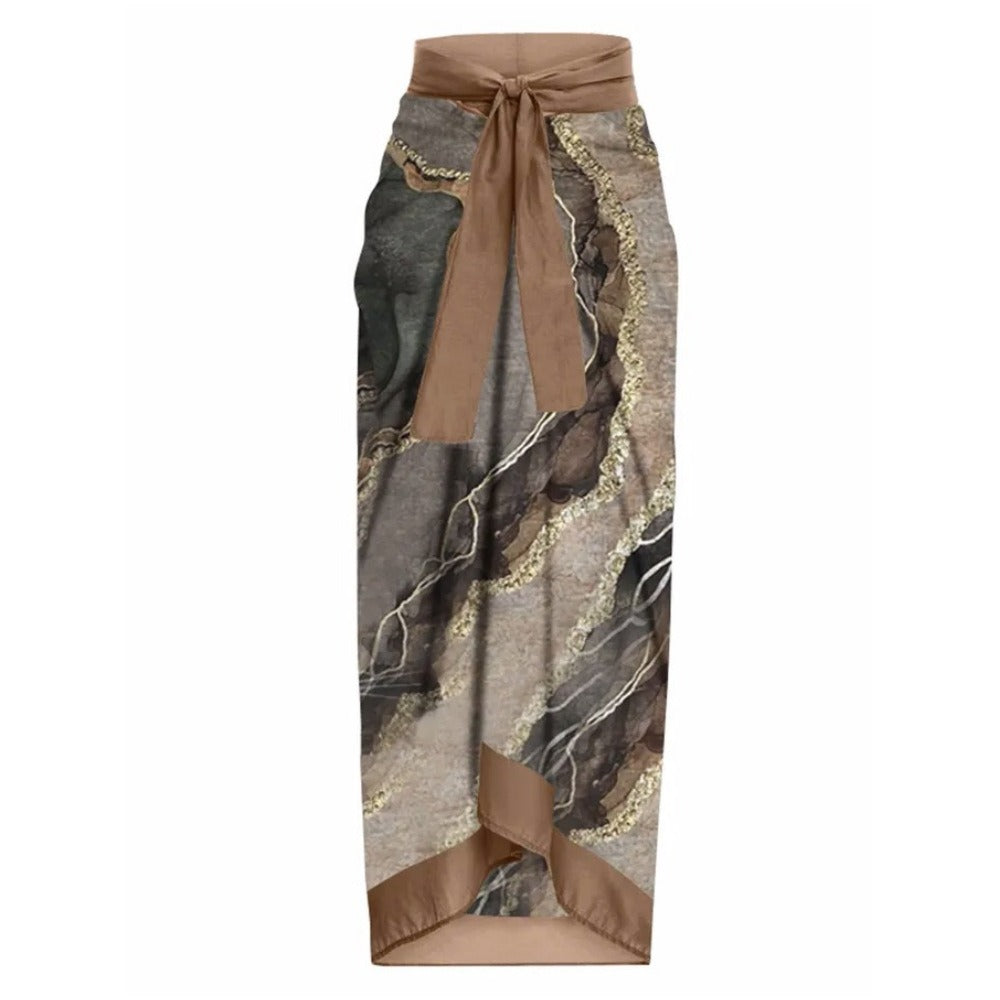 Printed one-piece swimsuit women's hot spring resort beach skirt belly-covering slimming swimsuit