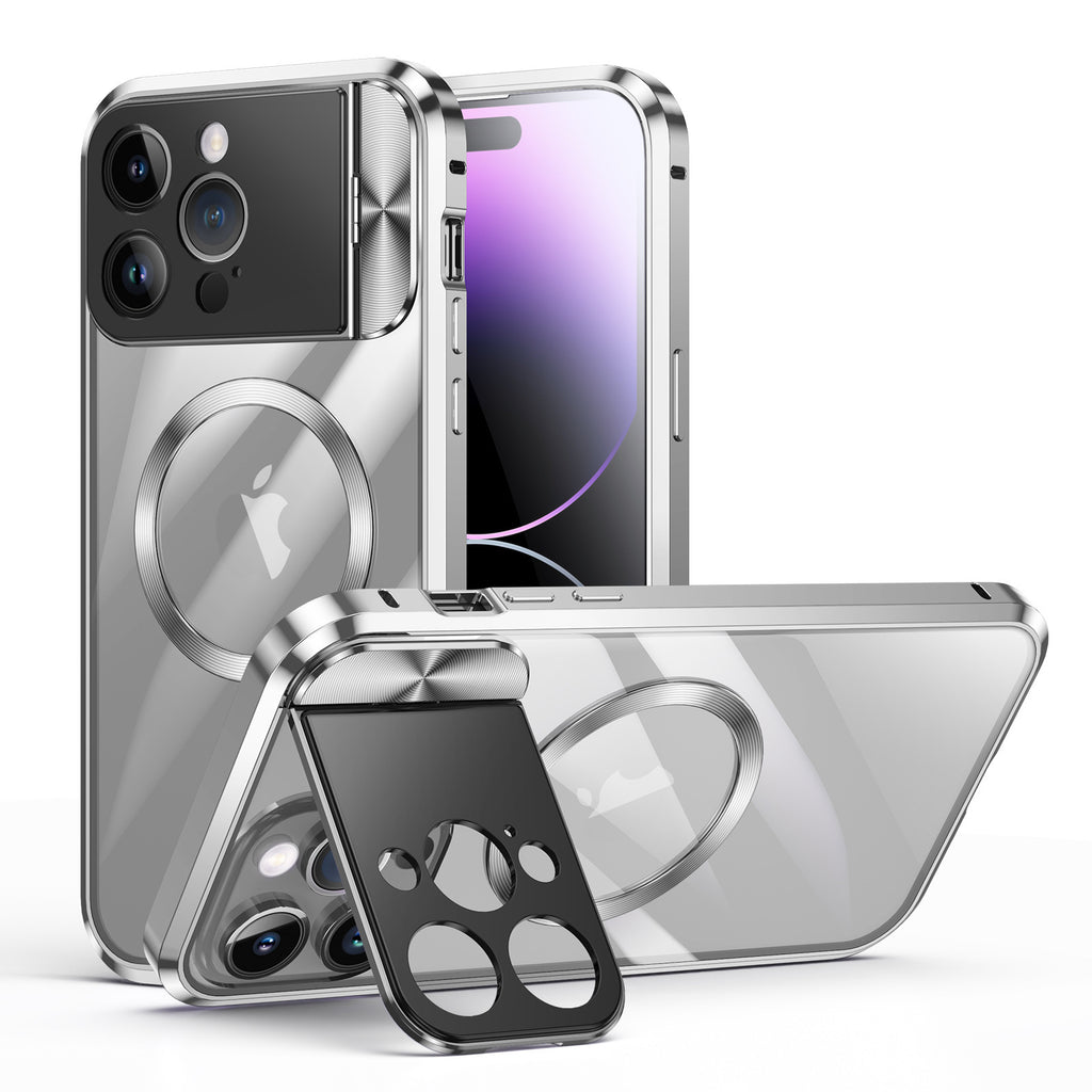 Suitable for Apple 15Promax mobile phone case Magneto metal magnetic iPhone14 bracket mirror protective cover