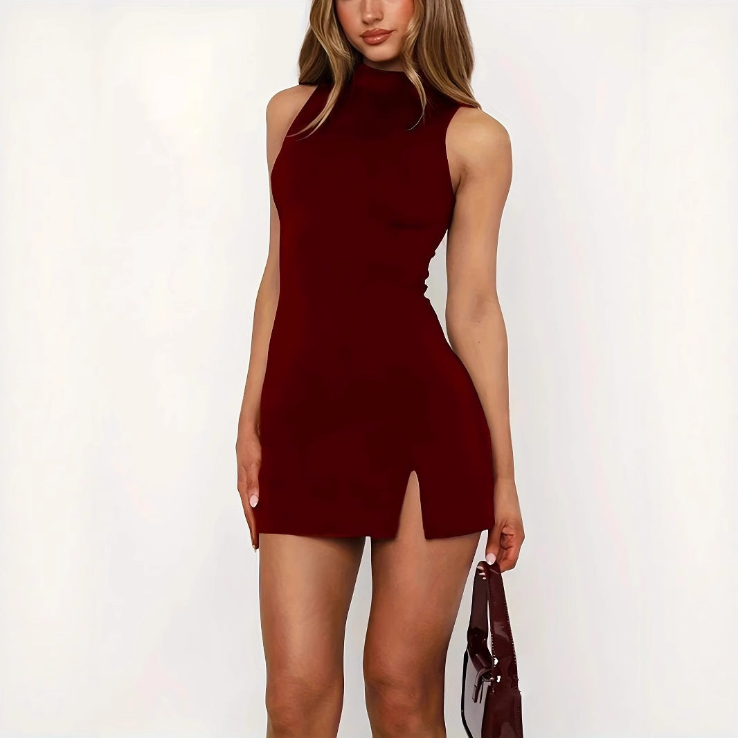 Fashion Solid Color Sleeveless Seamed Elegant Dress