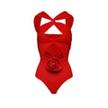 One piece swimsuit flower decoration suspender solid color sexy one piece swimsuit and skirt set