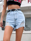 Distressed Raw Hem Denim Shorts