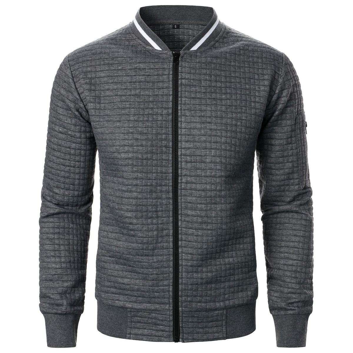 Men's new zipper stand up collar sweatshirt jacket men's casual plaid cardigan sweatshirt